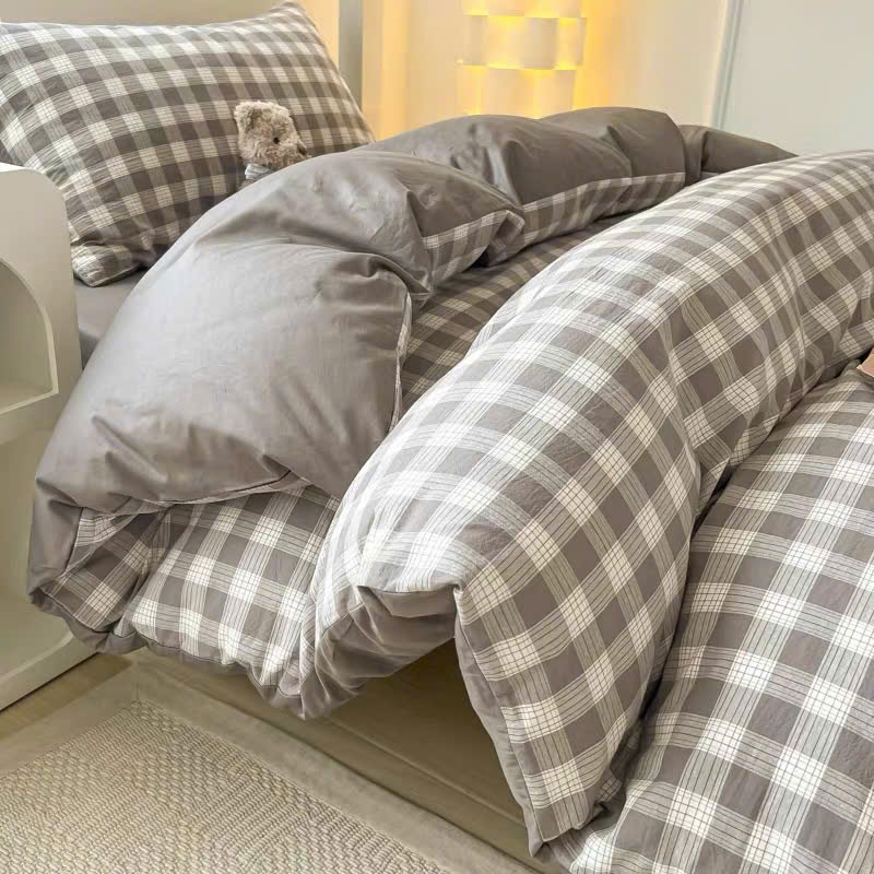 (TỔNG HỢP 1) Bộ chăn ga gối 4 món Cotton Hàn kẻ Memminbedding Luxury phong cách Hàn Quốc mềm mịn