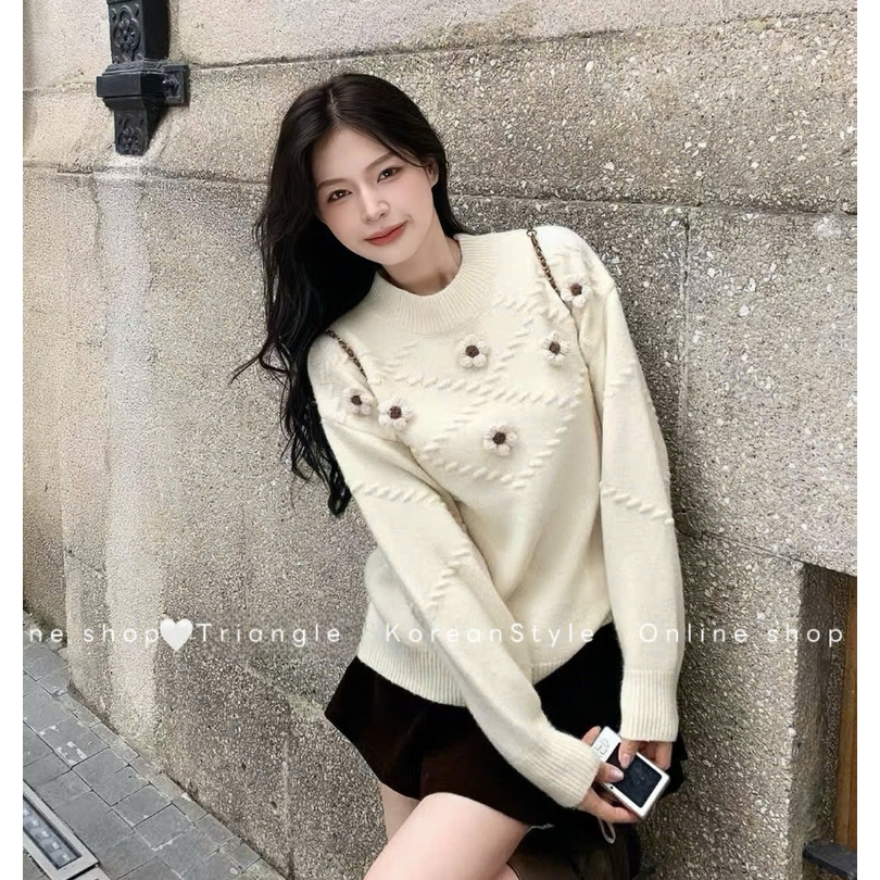 TRIANGLE - Liti Sweater(Cân nhắc kỹ, returned is not welcomed)- Áo len phối hoa Hàn Quốc phong cách đơn giản, thanh lịch