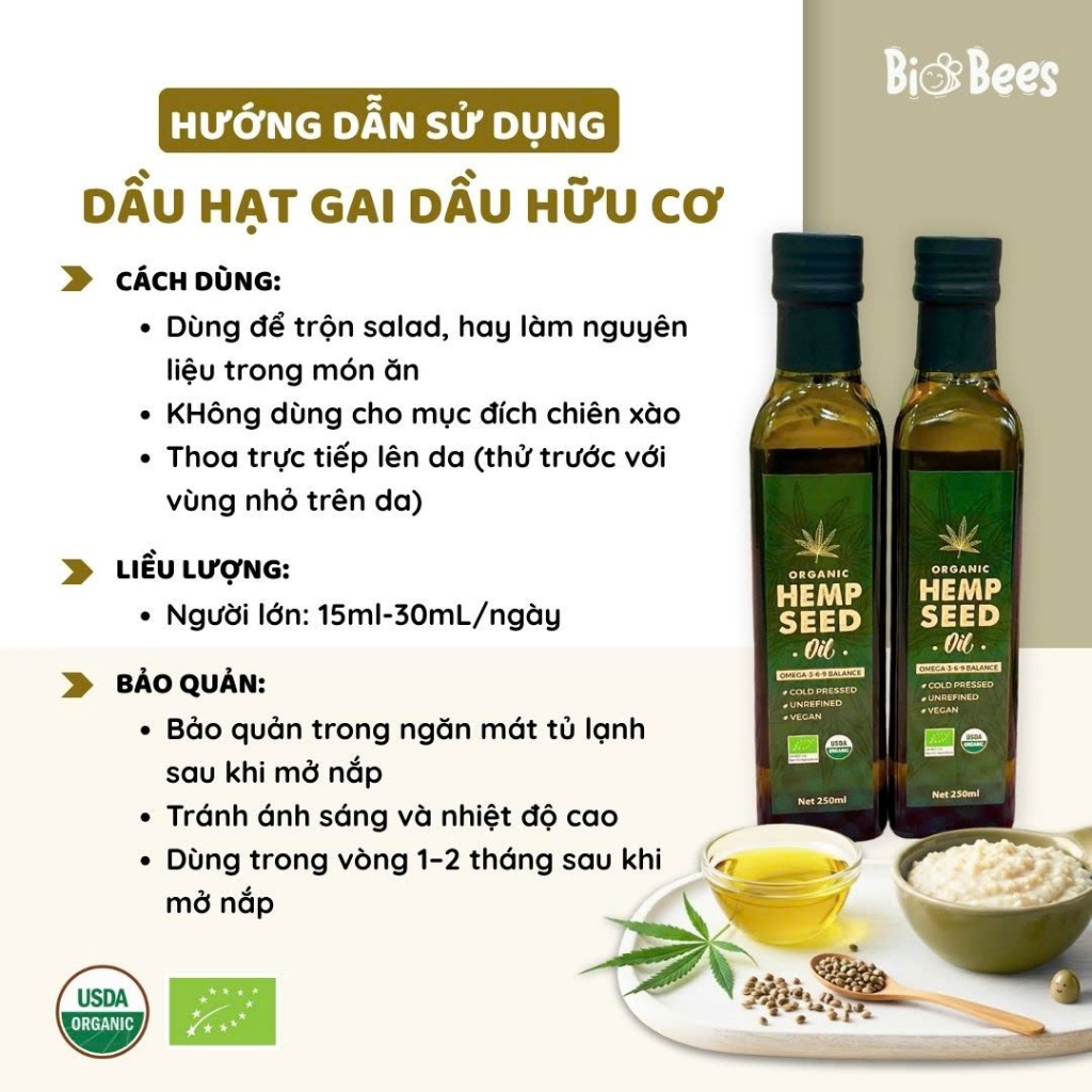 Dầu hạt gai dầu hữu cơ BioBees Organic Hemp Seeds Oil