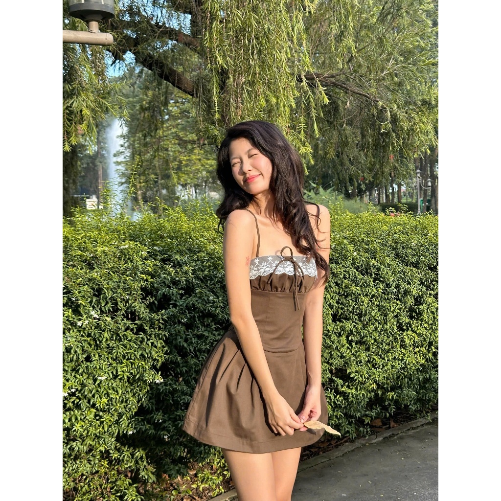 Đầm Nữ RIAGEL Hai Dây Mini Phối Ren Dễ Thương SECODEE