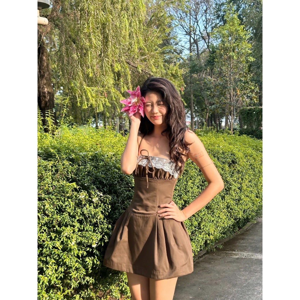 Đầm Nữ RIAGEL Hai Dây Mini Phối Ren Dễ Thương SECODEE