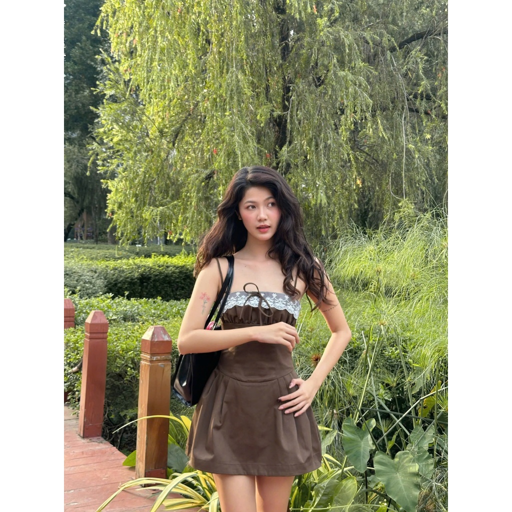 Đầm Nữ RIAGEL Hai Dây Mini Phối Ren Dễ Thương SECODEE