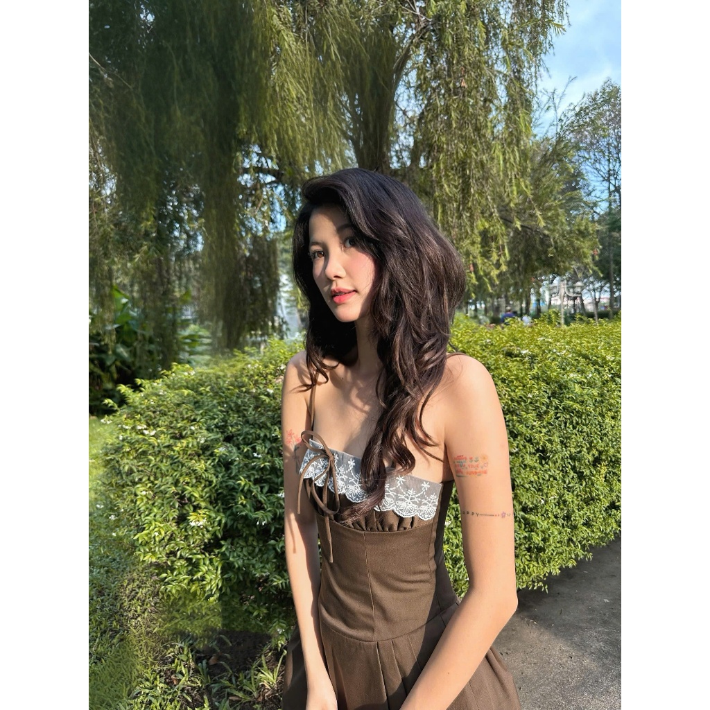 Đầm Nữ RIAGEL Hai Dây Mini Phối Ren Dễ Thương SECODEE