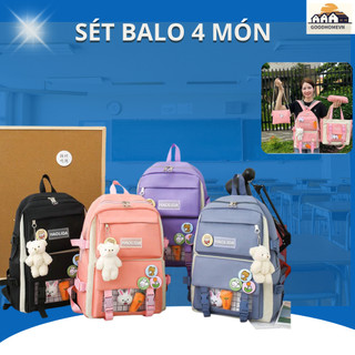 Set Balo 4 Món Cho Bé Đi Học Cấp 1 Cấp 2 – Thiết Kế Hàn Quốc