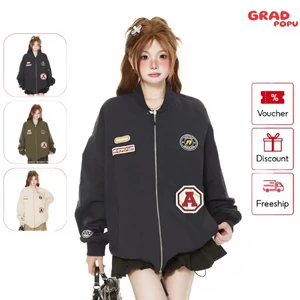 Áo khoác nữ GRADPOPU bóng chày kiểu retro Mỹ, form rộng thoải mái phong cách boyfriend AK20