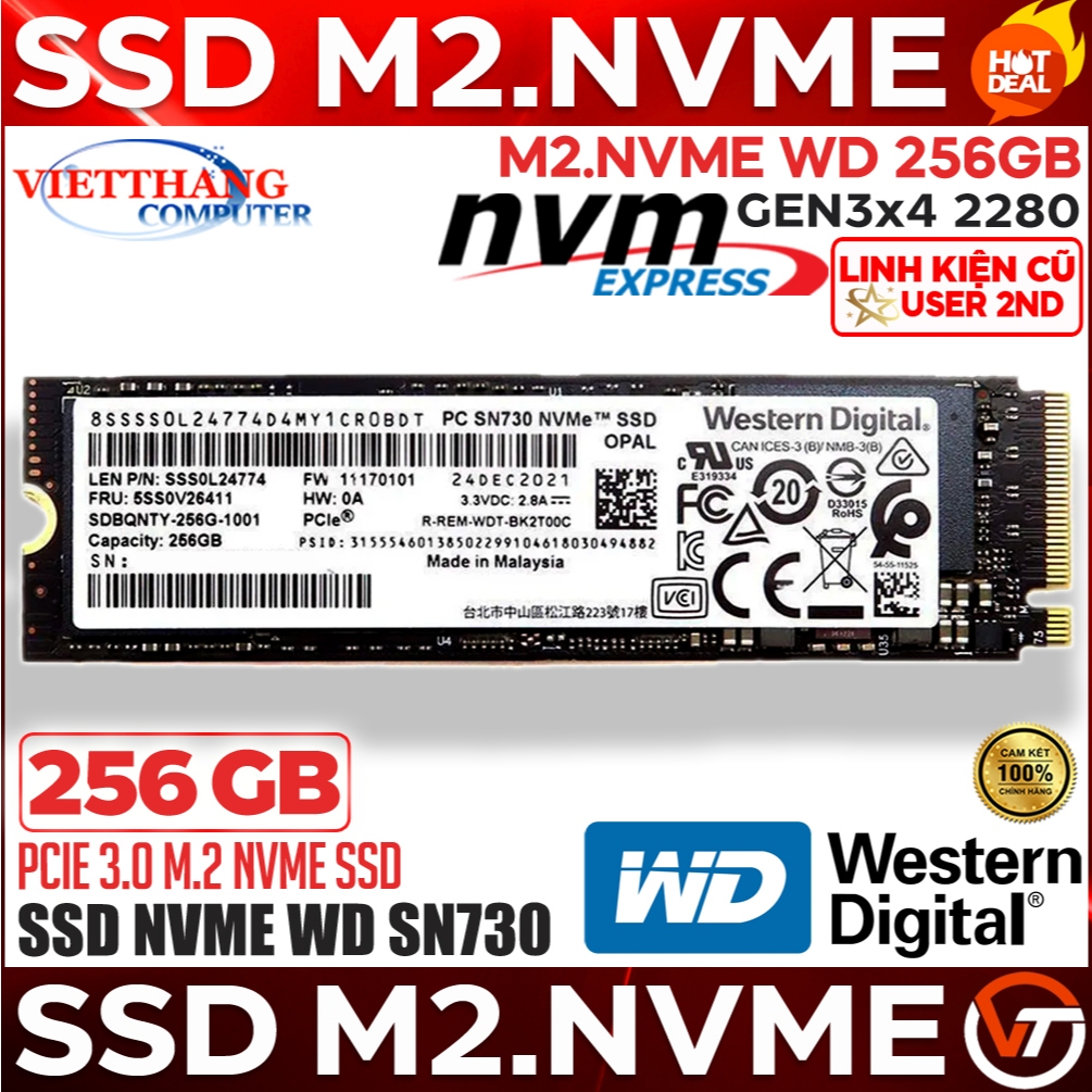 Ổ cứng SSD WD M2.Nvme SN730 256GB Gen3x4 2280 Có DRAM Zin chuẩn