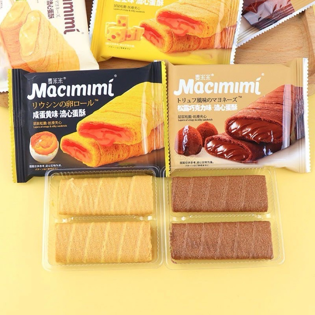 (Hộp 10 cái) Bánh quế cuộn kem vỏ giòn 5 vị Macimimi socola/trứng muối/sữa chua/phomai