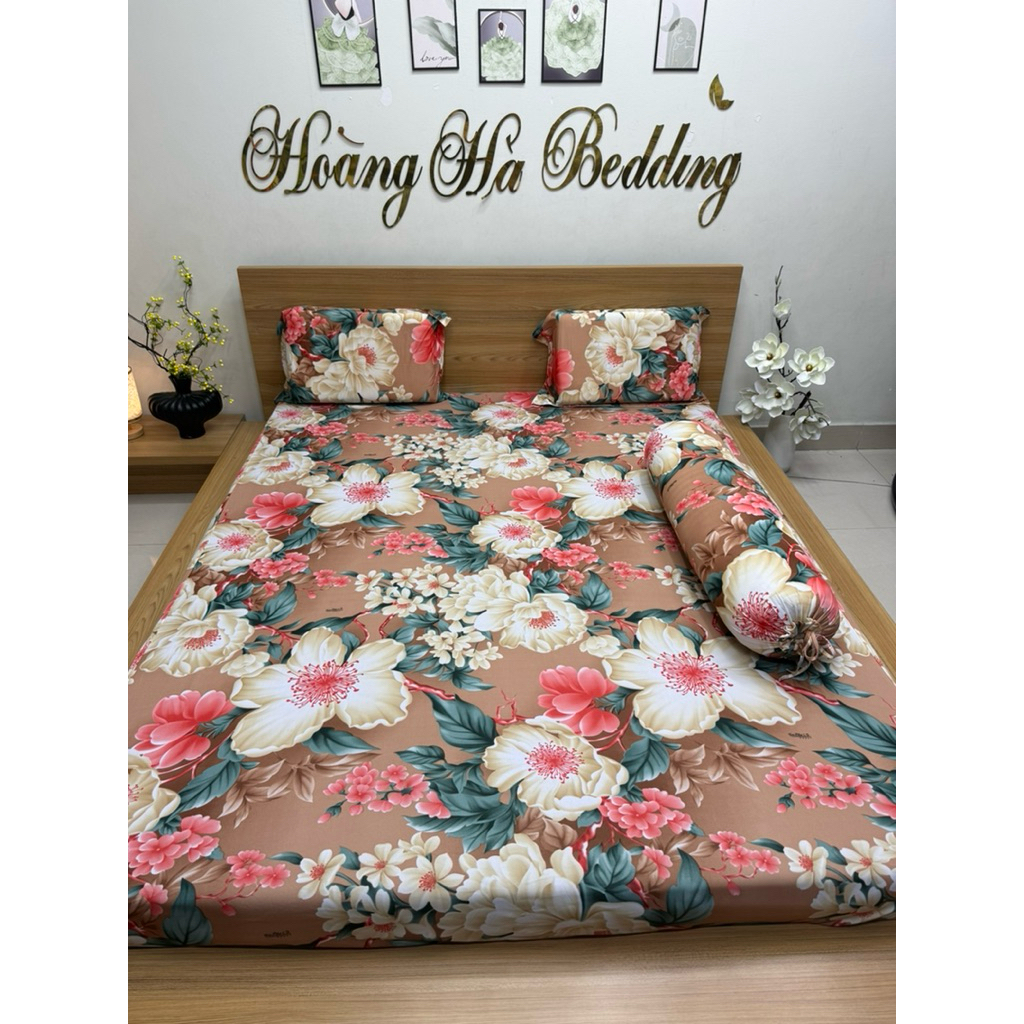bộ ga 4 món hoa đào cam (có bán bộ 2 áo ôm dây kéo)