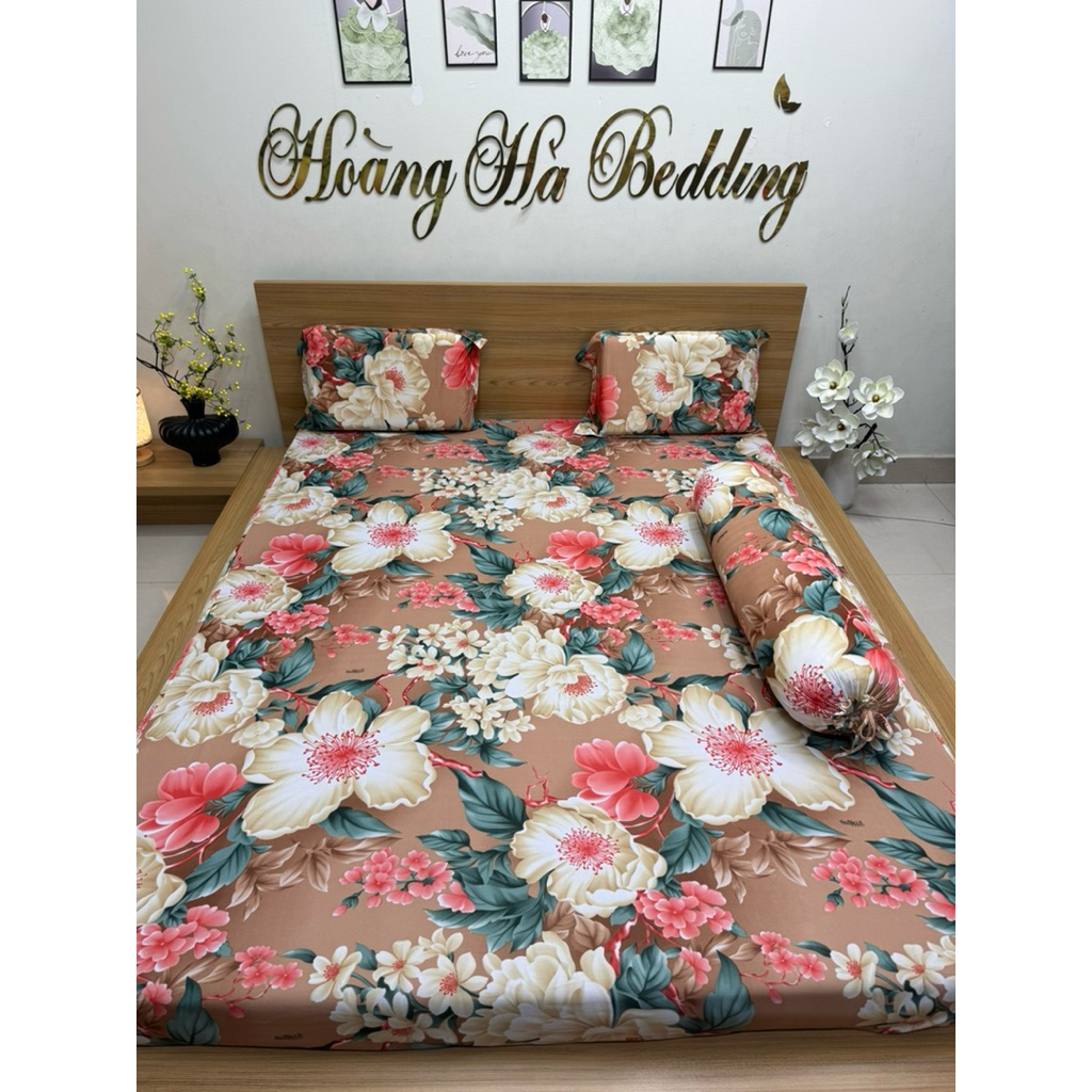 bộ ga 4 món hoa đào cam (có bán bộ 2 áo ôm dây kéo)