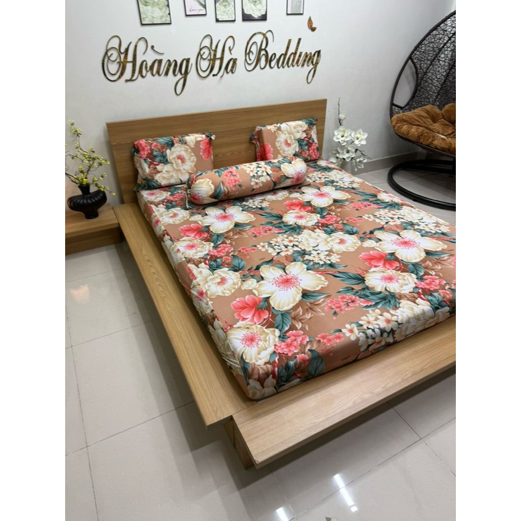 bộ ga 4 món hoa đào cam (có bán bộ 2 áo ôm dây kéo)