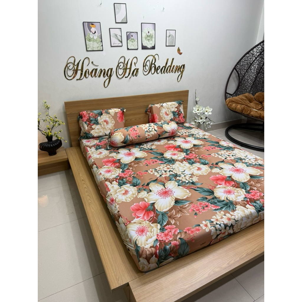 bộ ga 4 món hoa đào cam (có bán bộ 2 áo ôm dây kéo)