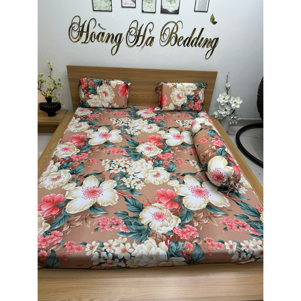 bộ ga 4 món hoa đào cam (có bán bộ 2 áo ôm dây kéo)