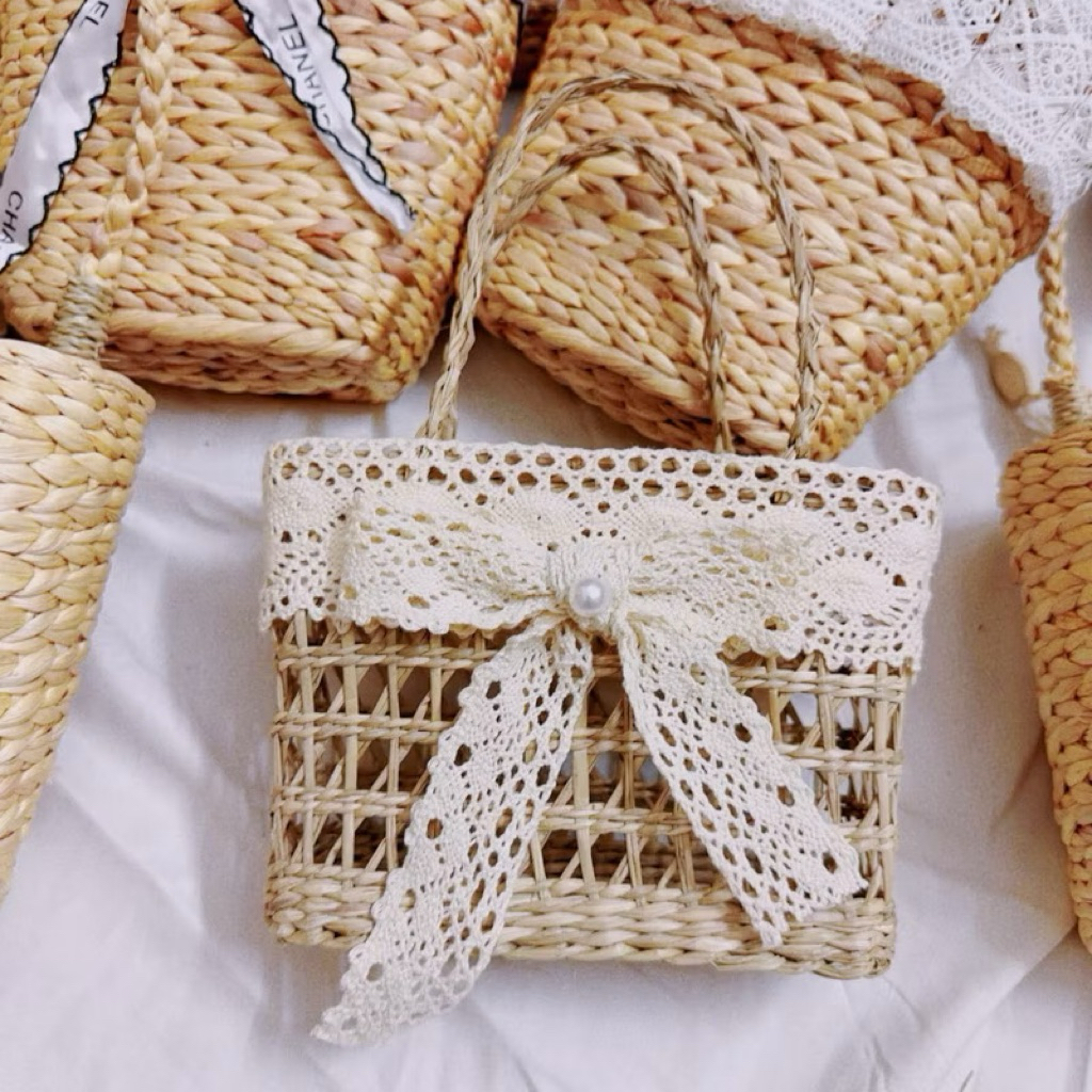 Túi cói mini ⚡ SIÊU XINH ⚡ Túi cho bé gái cầm tay đi biển, chụp ảnh Vintage, decor trang trí, kiểu dáng cực đẹp