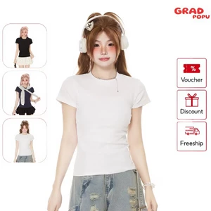 Áo thun GRADPOPU cổ tròn tay ngắn form ôm phong cách tối giản phù hợp đi làm và đi chơi AN159