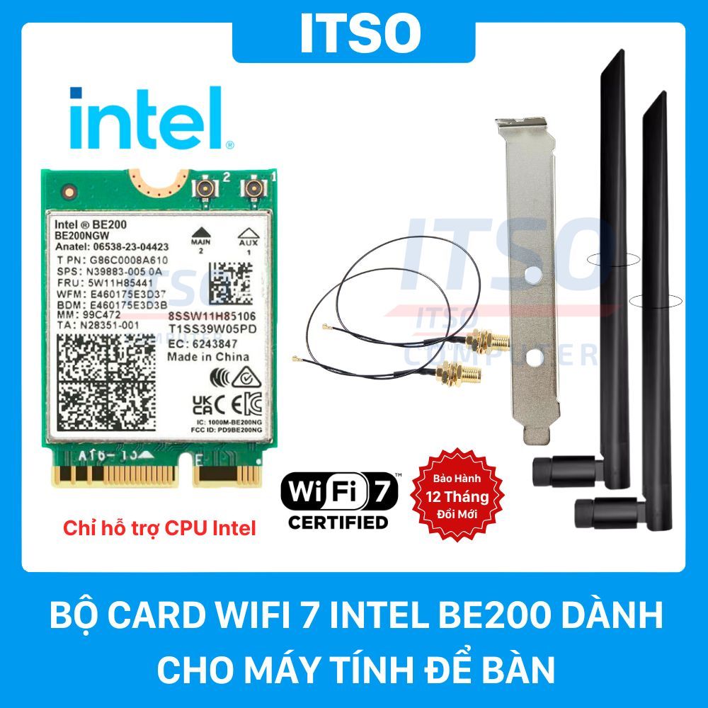 Bộ card WIFI 7 Intel BE200 M.2 dành cho PC (Ko hỗ trợ CPU AMD) | Shopee ...