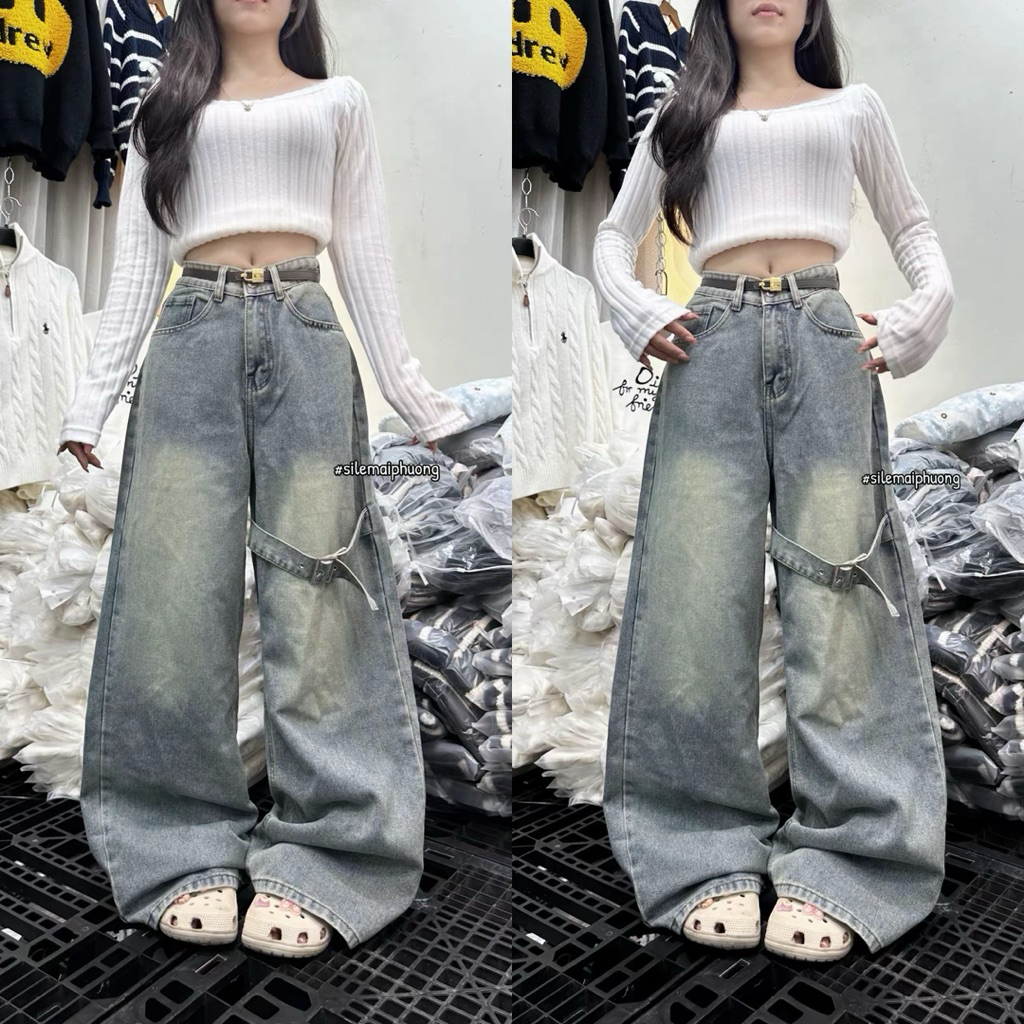 QUẦN JEAN ỐNG RỘNG KÈM ĐAI JEAN (CHÍNH CHỦ SỈ LẺ MAI PHƯƠNG)
