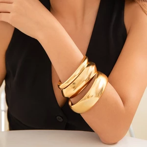 Vòng Tay Nữ, Set Vòng Tay Trơn Bằng Kim Loại Form Rộng Kiểu Dáng Cá Tính VTCT04