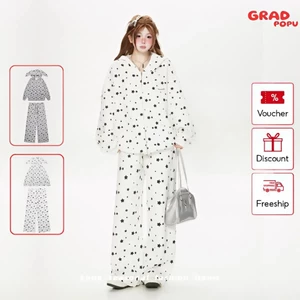 Bộ đồ nữ GRADPOPU tai thỏ hai mảnh in ngôi sao áo khoác cardigan trùm đầu dáng rộng thu đông AK126