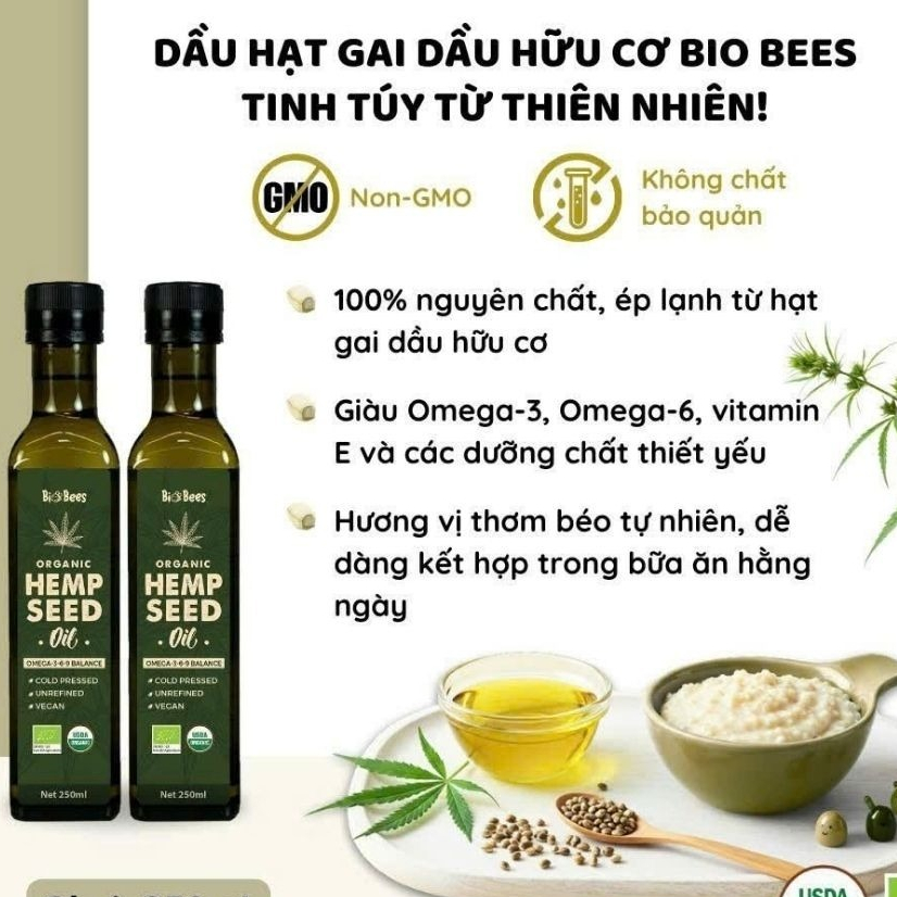 Dầu hạt gai dầu hữu cơ BioBees Organic Hemp Seeds Oil
