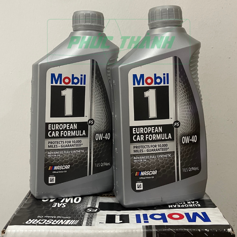 Thùng 6 Chai Dầu Nhớt Tổng Hợp Toàn Phần Ô-Tô MOBIL 1 European Car Formula 0W40 946ml Nhập Khẩu USA - Chính Hãng