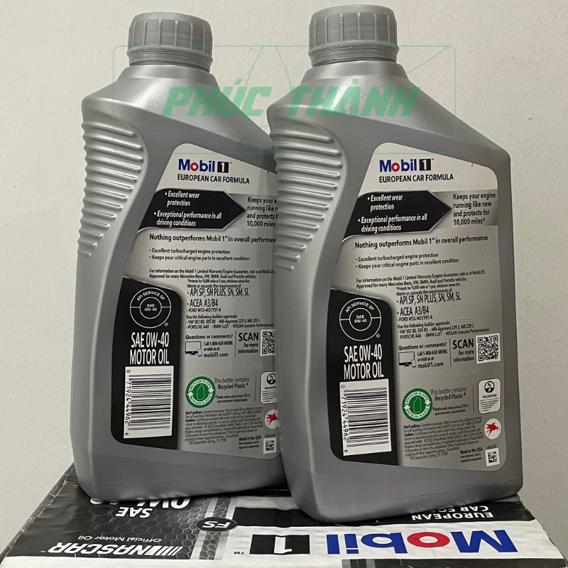 Thùng 6 Chai Dầu Nhớt Tổng Hợp Toàn Phần Ô-Tô MOBIL 1 European Car Formula 0W40 946ml Nhập Khẩu USA - Chính Hãng