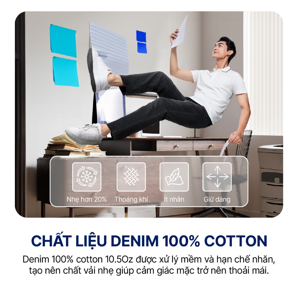 Quần jeans nam ICONDENIM, quần bò ống đứng, dáng suông, công nghệ Lightweight siêu nhẹ, chống nhăn tốt ICON105 | BigBuy360 - bigbuy360.vn