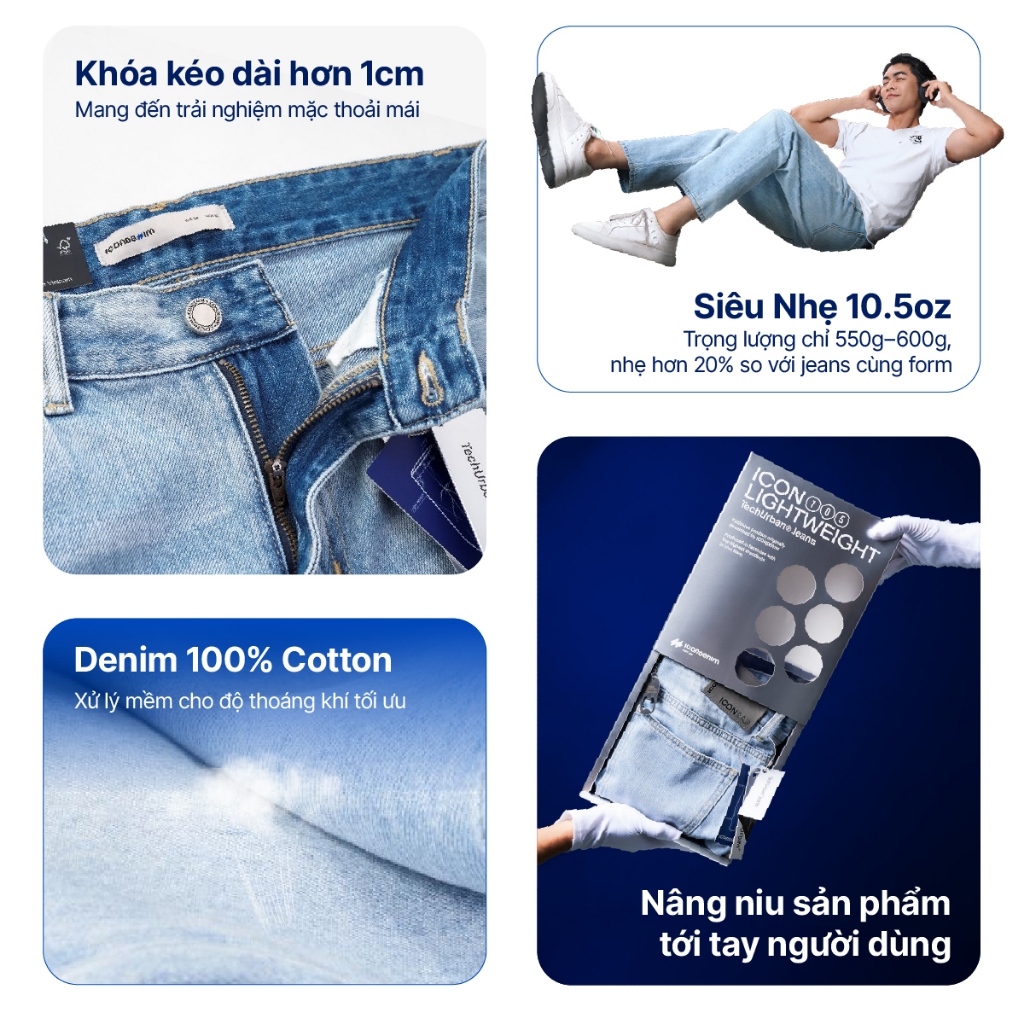 Quần jeans nam ICONDENIM, quần bò ống đứng, dáng suông, công nghệ Lightweight siêu nhẹ, chống nhăn tốt ICON105 | BigBuy360 - bigbuy360.vn
