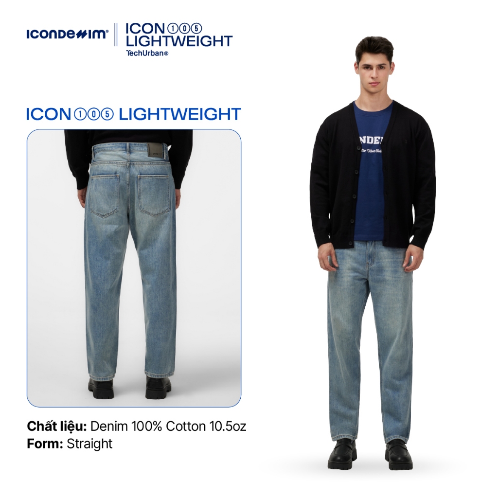 Quần jeans nam ICONDENIM, quần bò ống đứng, dáng suông, công nghệ Lightweight siêu nhẹ, chống nhăn tốt ICON105 | BigBuy360 - bigbuy360.vn