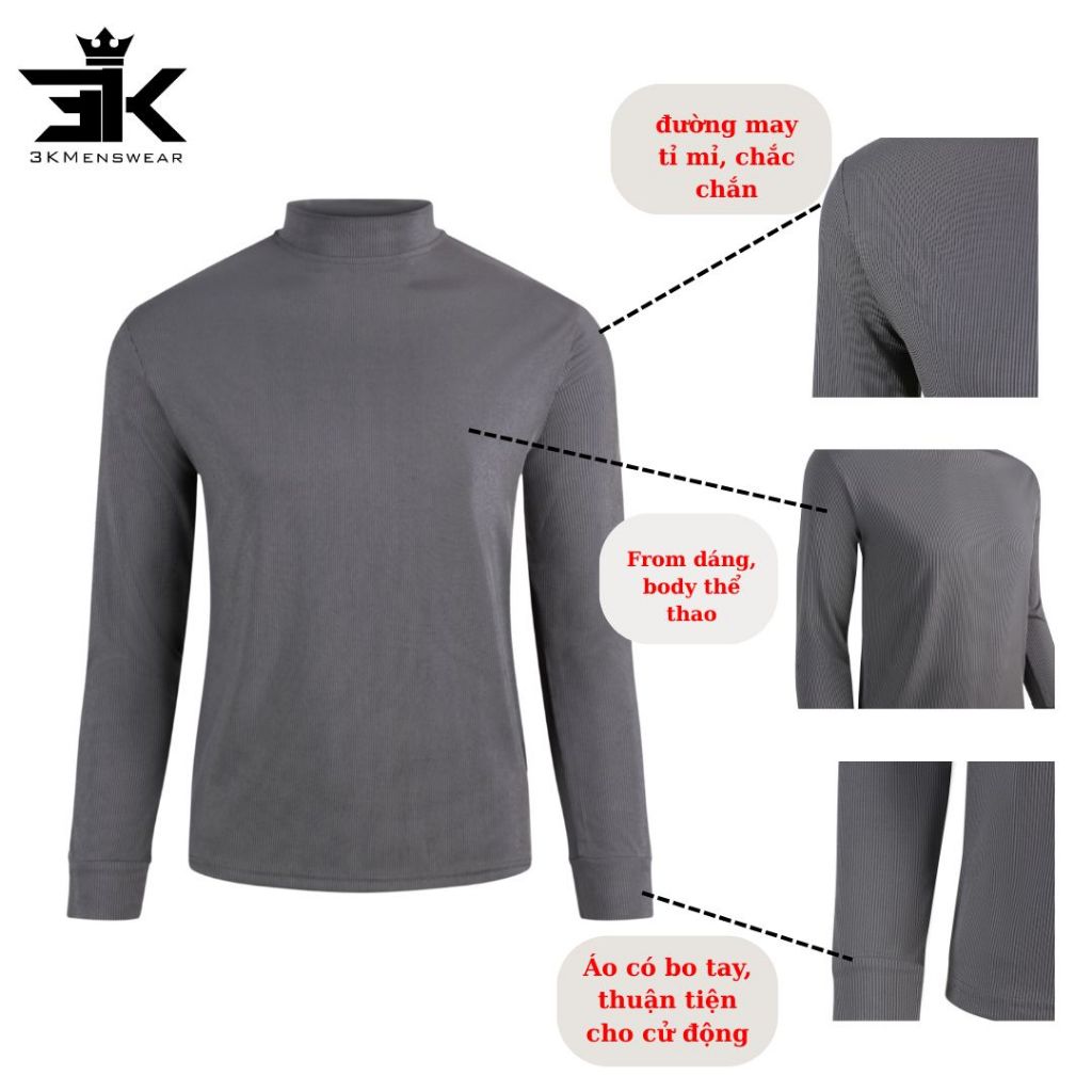Áo giữ nhiệt, áo thun thể thao dài tay 3KMENSWEAR chất liệu thun gân tăm co giãn 4 chiều (Combo 2-3)