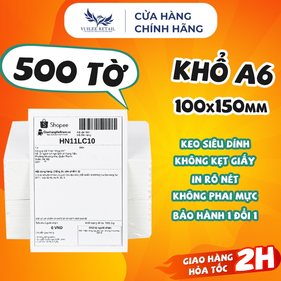 Giấy In Nhiệt A6 100x150mm Tệp 500 Tờ Loại Dày. Giấy In Bill Khổ A6 Tệp 500 Tờ In Đơn Shopee - Bill Eddy