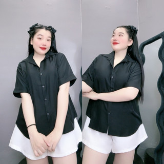 Áo Sơ Mi Nữ Bigsize Tay Ngắn Kiểu Xẻ Tà Lưng Phối Cúc Dễ Thương Mặc Đi Chơi Đi Học - AT10