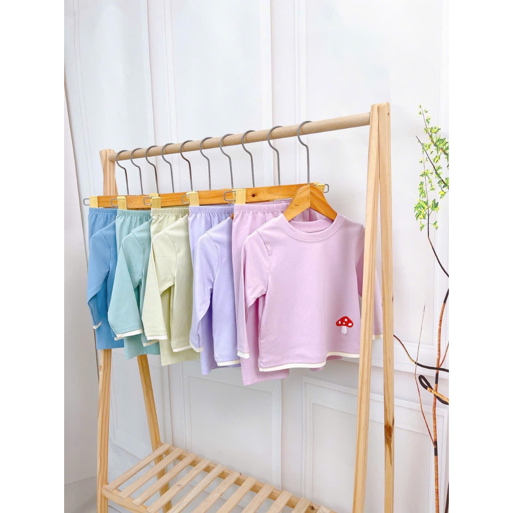 Bộ dài tay cho bé Lá Homewear A352,  đồ dài mặc ngủ bé trai bé gái phối lai vải Lyocell cotton mềm