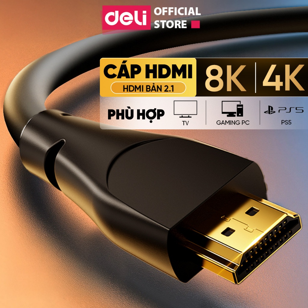 Cáp HDMI 2.1 DELI 1.5m/3m/5m – Hỗ trợ 8K@60Hz 48Gbps – Dây HDMI Cho TV, Máy Chiếu, PS4, Laptop