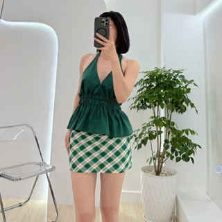 (Về màu mới) Chân váy chữ A caro ngắn lưng thấp y2k mini skirt có lót quần