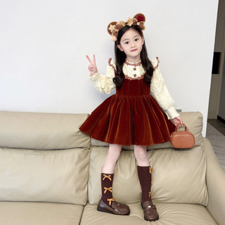 order quảng châu- váy nhung đỏ phối trắng kem xinh cho bé