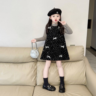 sẵn 100-order quảng châu- váy xuông đen bling đính nơ sang cho bé