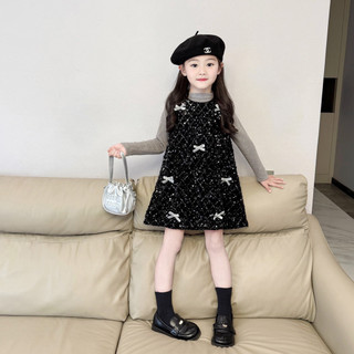sẵn 100-order quảng châu- váy xuông đen bling đính nơ sang cho bé
