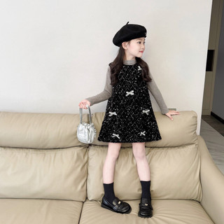sẵn 100-order quảng châu- váy xuông đen bling đính nơ sang cho bé