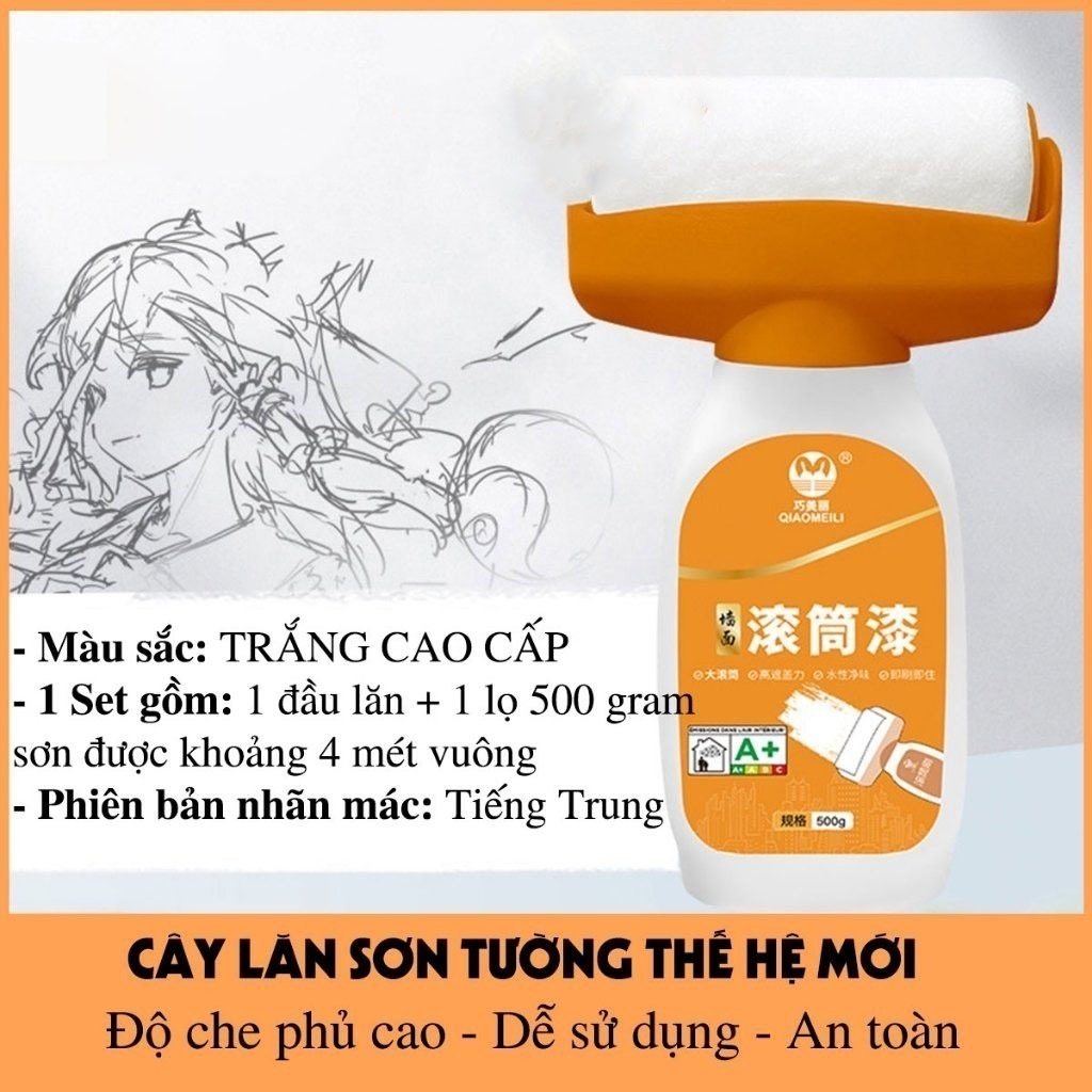 Ô - Sơn tường kèm Con lăn DIY - Sơn Trang trí tường Thông minh Nhiều màu trắng