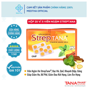 Viên Ngậm Ho Streptana - Kẹo Ngậm Ho, Giảm Ho, Đau Rát Họng, Quế, Gừng, Bạc Hà (20x5 Vỉ Viên Ngậm)