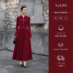 Váy Liền Dáng Dài Đỏ Sang Trọng SOLIIN Váy Đi Tiệc Phong Cách Thanh Lịch STELLA MAXI DRESS