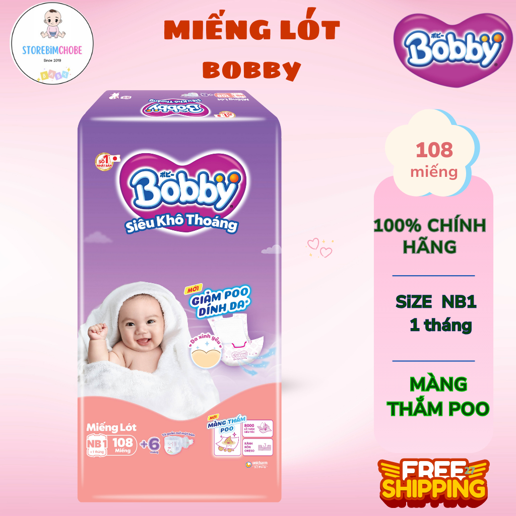 Miếng lót Bobby fresh Newborn 1 ( Dưới 5 kg, 108 miếng)