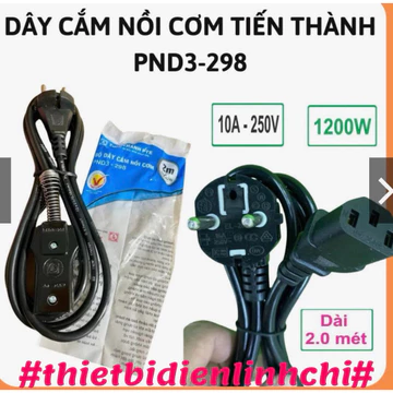 Dây cắm nồi cơm Tiến Thành PND3-298 10A-250V,dây điện nồi cơm,dây nguồn nồi cơm,dây nối nồi cơm điện,dây nồi cơm điện