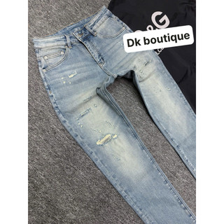 Quần Jean Nam xanh Wash rách Trơn Form Slim Fit Tiết Thời Trang quảng châu 1:1