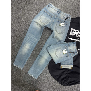 Quần Jean Nam xanh Wash rách Trơn Form Slim Fit Tiết Thời Trang quảng châu 1:1