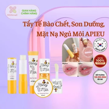 Tẩy Tế Bào Chết, Son Dưỡng, Mặt Nạ Ngủ Môi APIEU Honey Milk Lip Scrub, Lip Balm Lip Sleeping Pack, Lip Oil