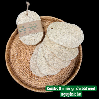 COMBO 5 MIẾNG RỬA BÁT OVAL Xơ mướp tự nhiên KB Ecolife tạo bọt mịn rửa sạch chén bát ko hóa chất