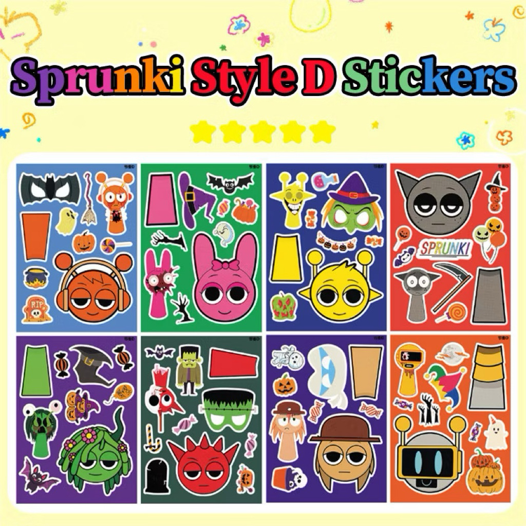 Set 8 Sprunki Style Stickers vui nhộn cho bé (sáng tạo theo sở thích cá ...