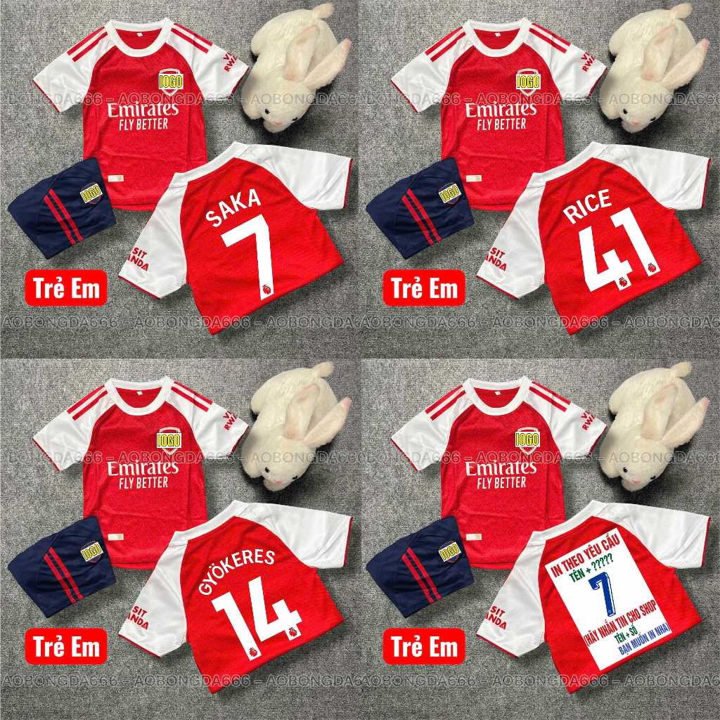✅Free Ship✅ Áo Bóng Đá, Áo Đá Banh Trẻ Em Câu Lạc Bộ Arsenal Đỏ 2025-2026 - Vải Mè Thái Cao Cấp - In