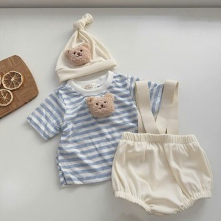 Set yếm gấu 3 chi tiết cho bé trai, bé gái 4-11Kg. Body kèm áo gấu và mũ chóp cho bé. Dino Kids